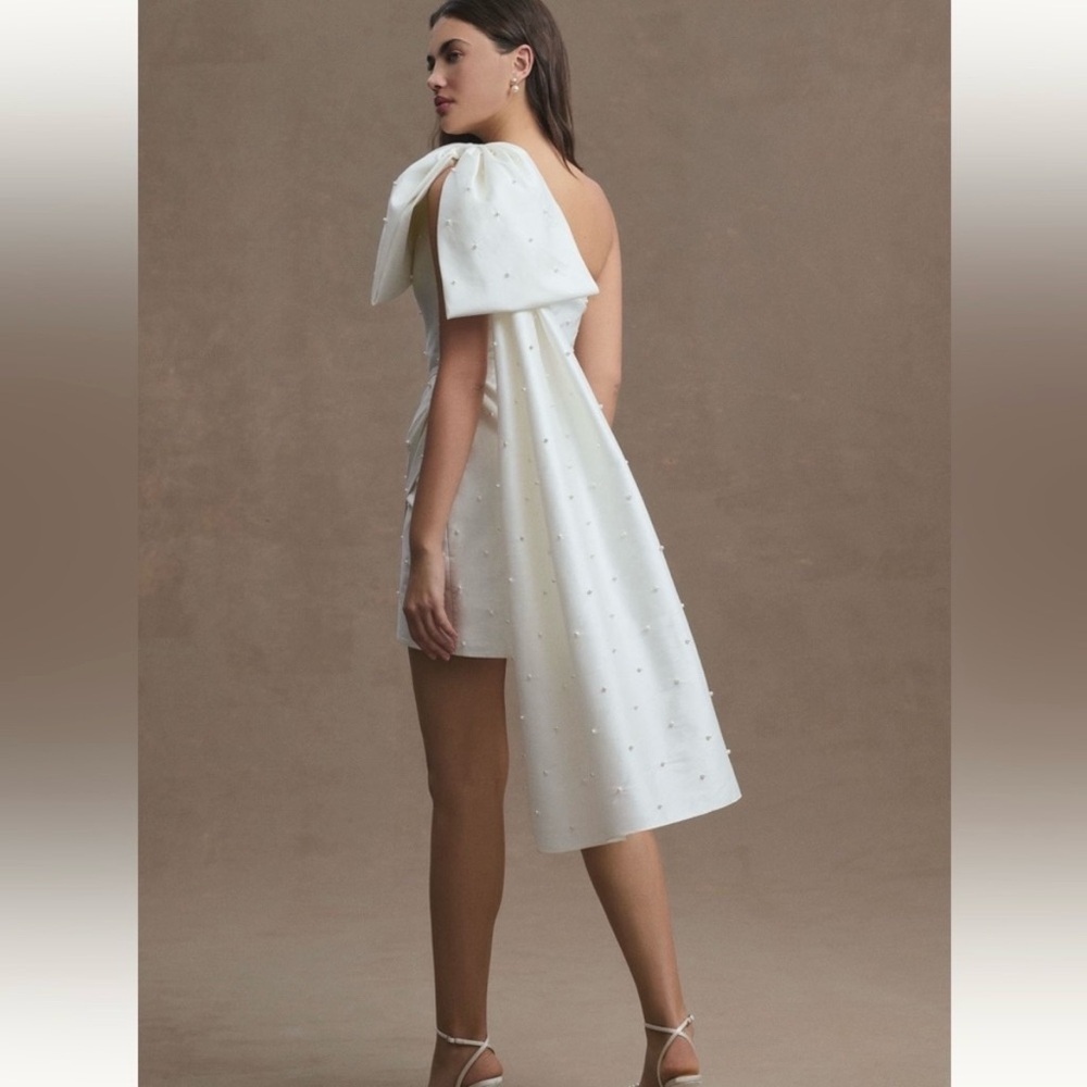 Sachin + Babi Ivory One-Shoulder Pearl-Embellished Mini Dress - Picture 14 of 15